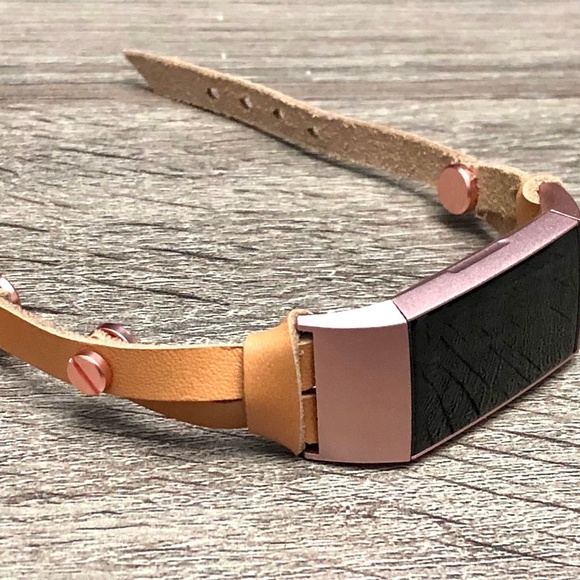 Slim Tan Leather Strap Rose Gold Charge 4 Bracelet - Picture 6 of 7